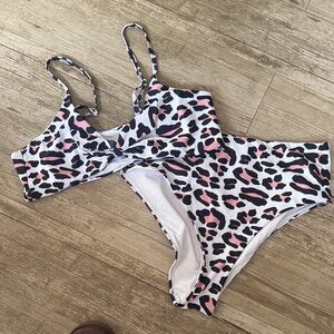 Women's Pink and Black Leopard Print Bikini